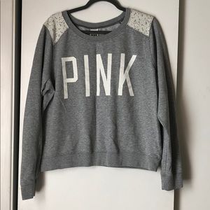SOLD PINK lace sleeve sweatshirt LARGE